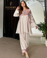 Digital printed long kurta set Fabric : shamoze silk