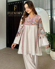 Digital printed long kurta set Fabric : shamoze silk