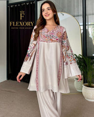 Digital printed long kurta set Fabric : shamoze silk