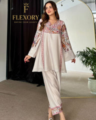 Digital printed long kurta set Fabric : shamoze silk
